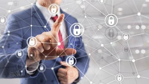 Cyber security, information privacy, data protection concept on modern server Stock Photos