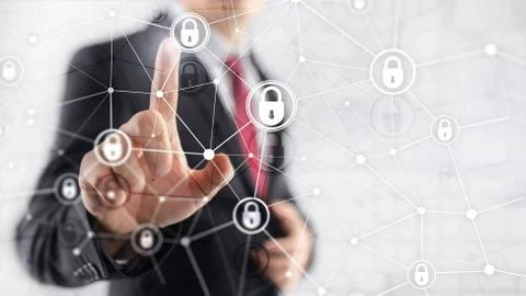 Cyber security, information privacy, data protection concept on modern server Stock Photos