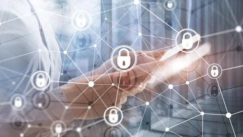 Cyber security, information privacy, data protection concept on modern server Stock Photos