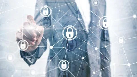 Cyber security, information privacy, data protection concept on modern server Stock Photos