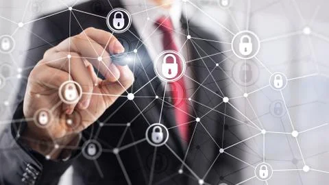 Cyber security, information privacy, data protection concept on modern server Stock Photos