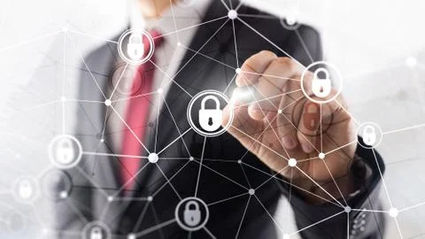 Cyber security, information privacy, data protection concept on modern server Stock Photos