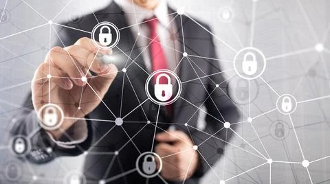 Cyber security, information privacy, data protection concept on modern server Stock Photos