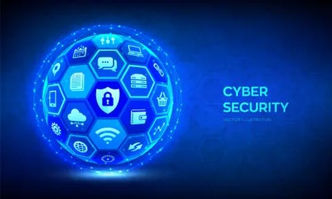 Cyber security. Information protect and or safe concept. Abstract 3D sphere o Illustrazione stock