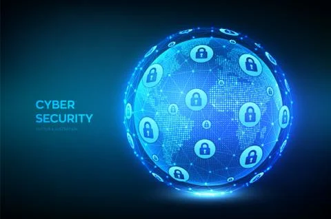 Cyber security. Information protect and Security of Safe concept. World map p Stock Illustration