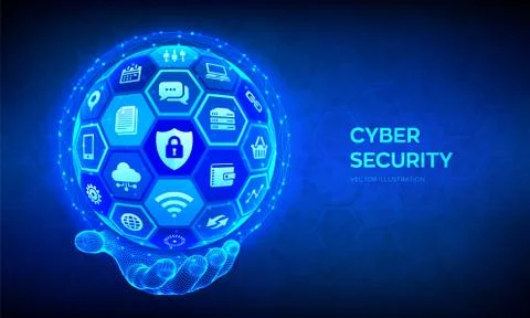 Cyber security. Information protect and or safe concept. Abstract 3D sphere o Illustrazione stock