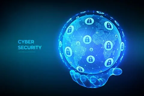 Cyber security. Information protect and Security of Safe concept. World map p Stock Illustration