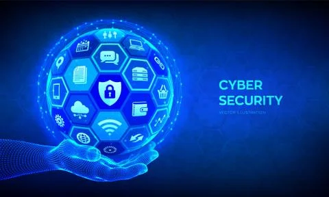 Cyber security. Information protect and or safe concept. Abstract 3D sphere o Stock Illustration