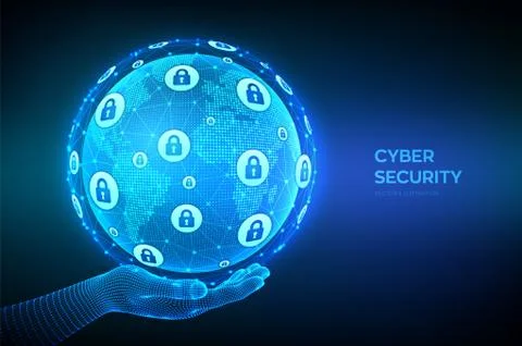 Cyber security. Information protect and Security of Safe concept. World map p Stock Illustration