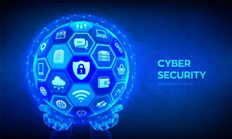 Cyber security. Information protect and or safe concept. Abstract 3D sphere o Stock Illustration