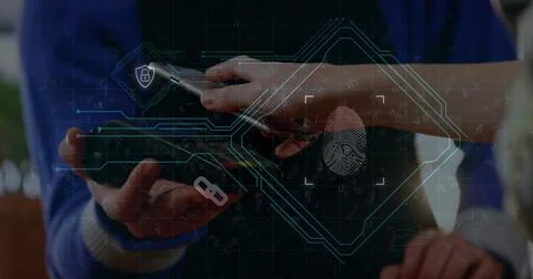 Cyber security interface against person making a payment with smartphone イラスト素材