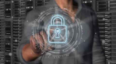 Cyber security internet and networking concept. Businessman using digital screen Stockillustratie