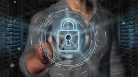 Cyber security internet and networking concept. Businessman using digital screen Stock Illustration