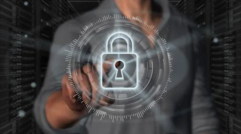 Cyber security internet and networking concept. Businessman using digital screen Stockillustratie