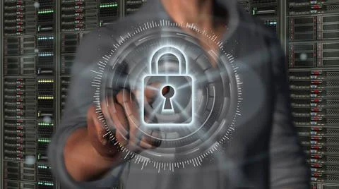 Cyber security internet and networking concept. Businessman using digital screen Stock Illustration