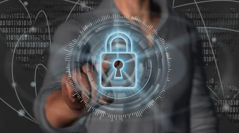 Cyber security internet and networking concept. Businessman using digital screen Stock Illustration