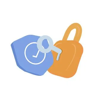 Cyber security internet concept. 3D Lock with Key and Protection shield. Ne.. Stock Illustration