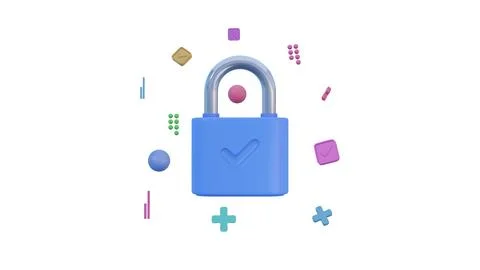 Cyber security internet concept. 3D Lock with Key and Protection shield. Ne.. Stock Illustration
