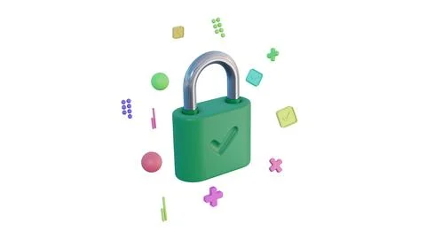 Cyber security internet concept. 3D Lock with Key and Protection shield. Ne.. Stock Illustration