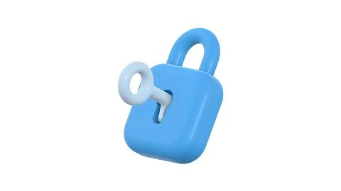 Cyber security internet concept. 3D Lock with Key and Protection shield. Ne.. Stock Illustration