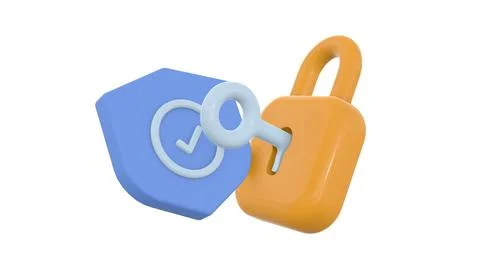 Cyber security internet concept. 3D Lock with Key and Protection shield. Ne.. Stock Illustration