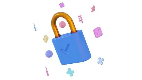 Cyber security internet concept. 3D Lock with Key and Protection shield. Ne.. Stock Photos