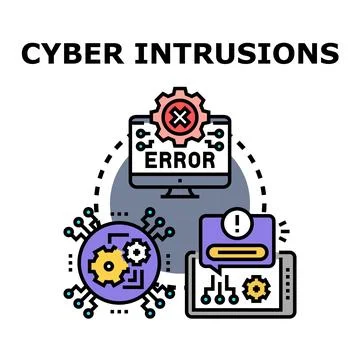 Cyber security intrusions causing system errors and data breaches Stockillustratie