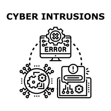 Cyber security intrusions causing system errors and data breaches Stock Illustration