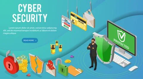 Cyber Security Isometric Banner Stock Illustration
