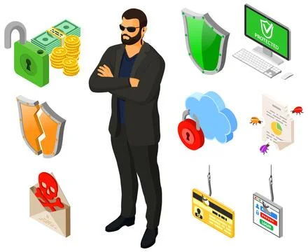 Cyber Security Isometric Banner Stock Illustration