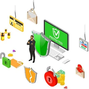 Cyber Security Isometric Banner Stockillustratie