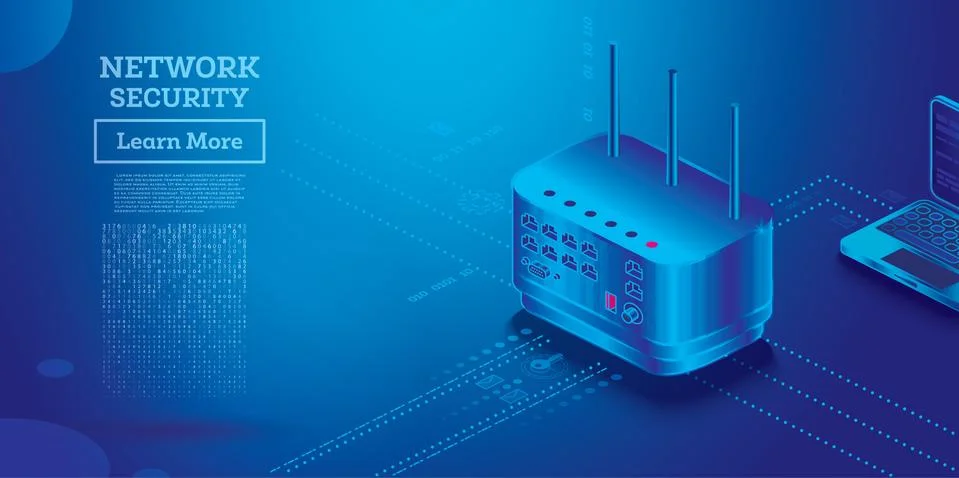 Cyber Security Isometric Concept. Gateway Preventing Cyber Attacks. Security  Stock Illustration