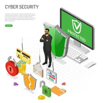 Cyber Security Isometric Concept Stock Illustration