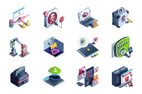 Cyber Security Isometric Icons Stock-Illustration
