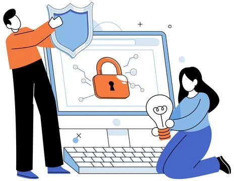 Cyber security. Keeping personal information safe is digital lock for privacy Illustrazione stock