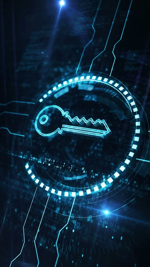 Cyber security with key symbol digital concept vertical loop Stock Footage 282513753