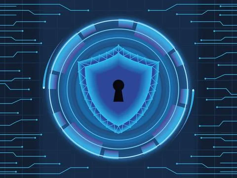 Cyber security keyhole in shield Stock Illustration