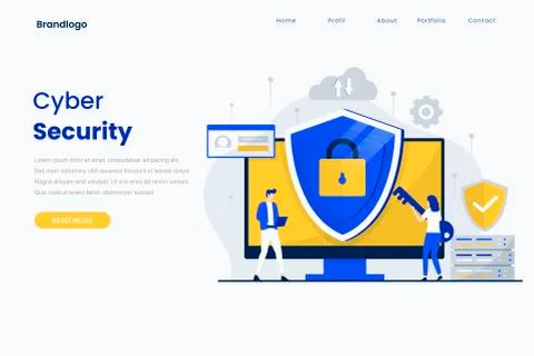 Cyber security landing page vector template Stock Illustration