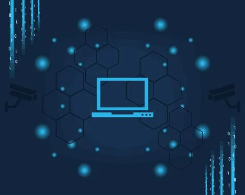 Cyber security laptop poster Stock Illustration