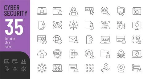Cyber Security Line Editable Icons set. Stock Illustration