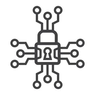 Cyber security line icon, padlock and security イラスト素材