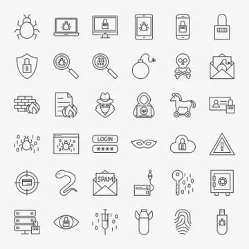 Cyber Security Line Icons Stock Illustration