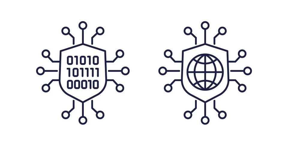 Cyber security line icons, secure network vector Stock Illustration