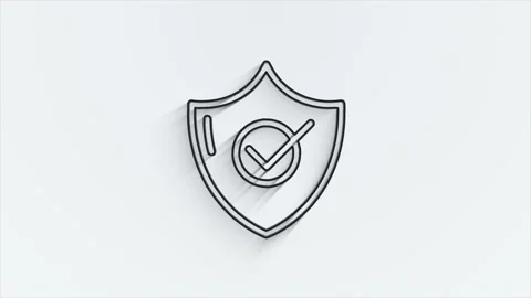 Cyber security line shadow icon with shield and check mark. Security concept Stock Footage 153872039