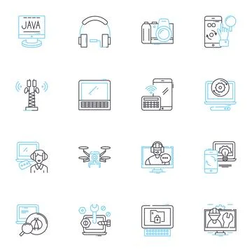 Cyber security linear icons set. Encryption, Malware, Firewall, Hackers 스톡 일러스트