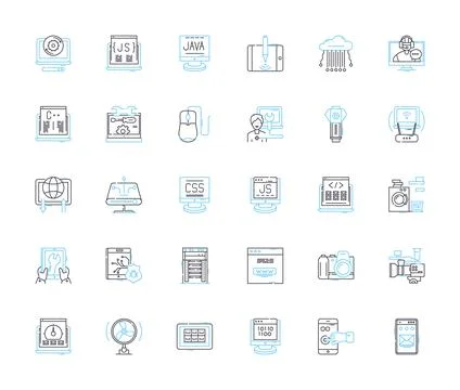 Cyber security linear icons set. Encryption, Malware, Firewall, Hackers 스톡 일러스트
