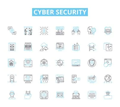 Cyber security linear icons set. Encryption, Firewall, Phishing, Malware イラスト素材