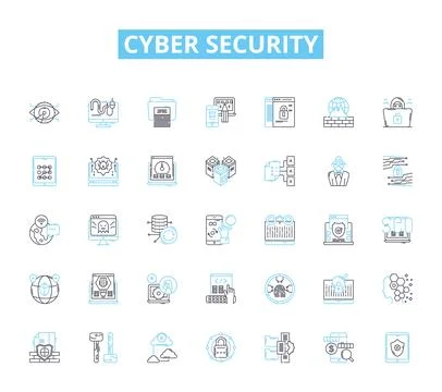 Cyber security linear icons set. Encryption, Firewall, Phishing, Malware イラスト素材