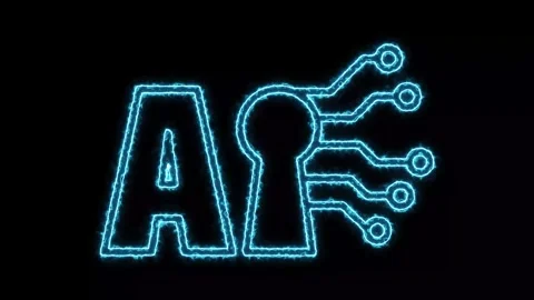 Cyber Security Lock with Burning PCB Lines. Stock Footage 323564481