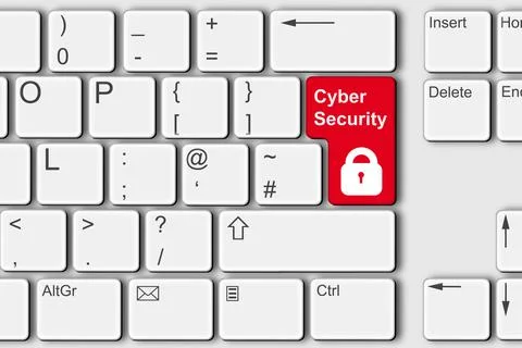 Cyber security lock concept PC computer keyboard 3d illustration Stock Illustration